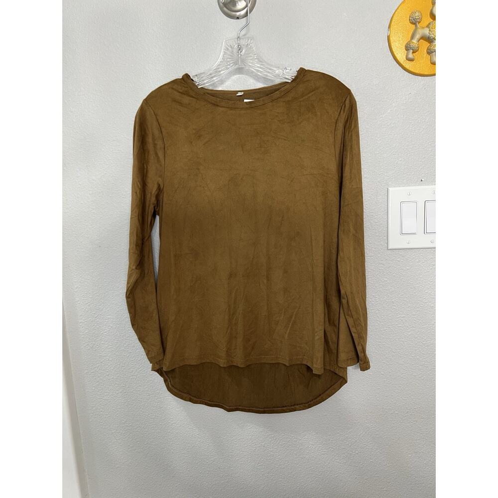 The Royal Standard Faux Suede Top Womens Medium Brown Long Sleeve